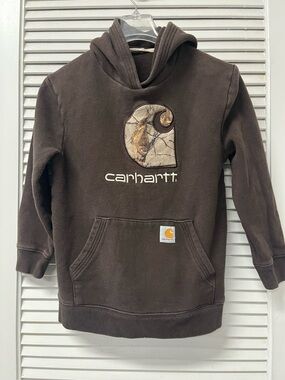 Carhartt Kids' Brown Pullover Hoodie with Camo Logo